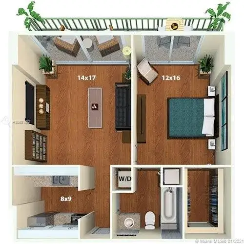 1 bedroom 1 bath Residential Lease for rent at 1756 N Bayshore Dr # 33J, Miami FL 33132