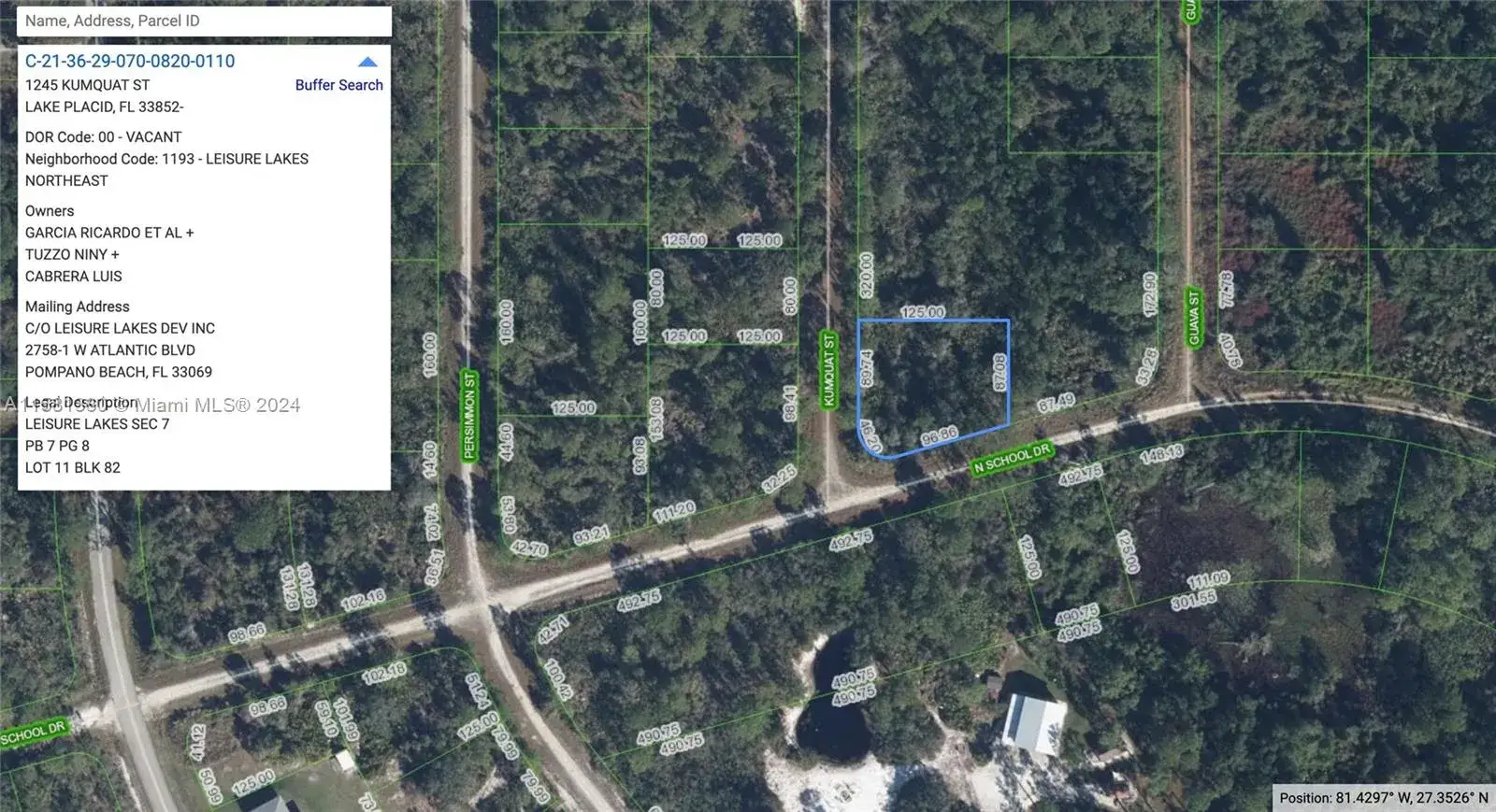 Land/Boat Docks for sale at 1245 KUMQUAT ST, Lake Placid FL 33852