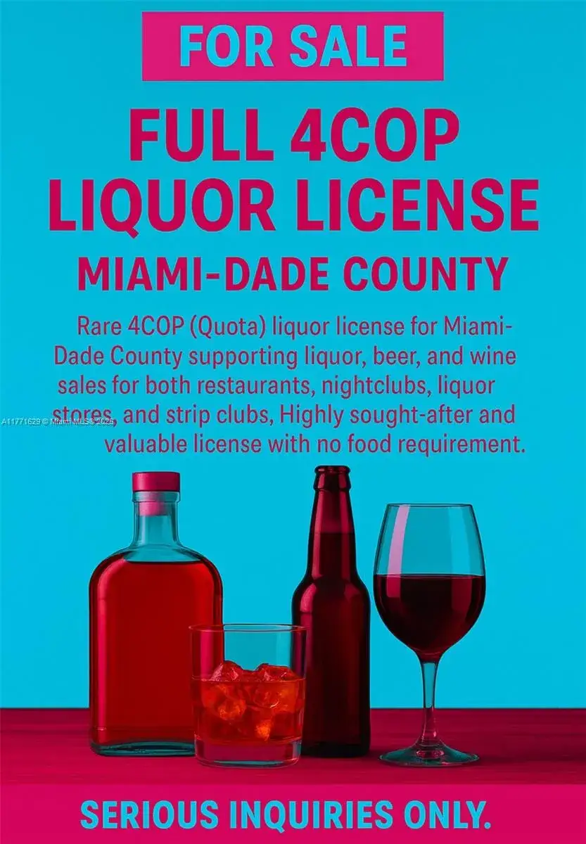 Business Opportunity for sale at 4COP Full Quota Liquor License, Miami FL 33139