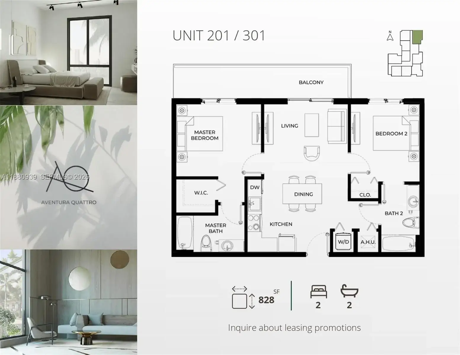 2 bedroom 2 bath Residential Lease for rent at 2479 NE 192nd St # 201, Miami FL 33180