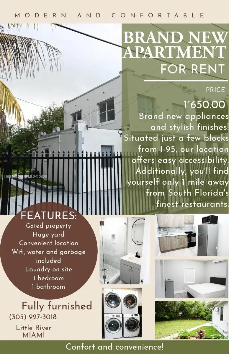 1 bedroom 1 bath Residential Lease for rent at 7545 NW 3rd Ave # 2, Miami FL 33150