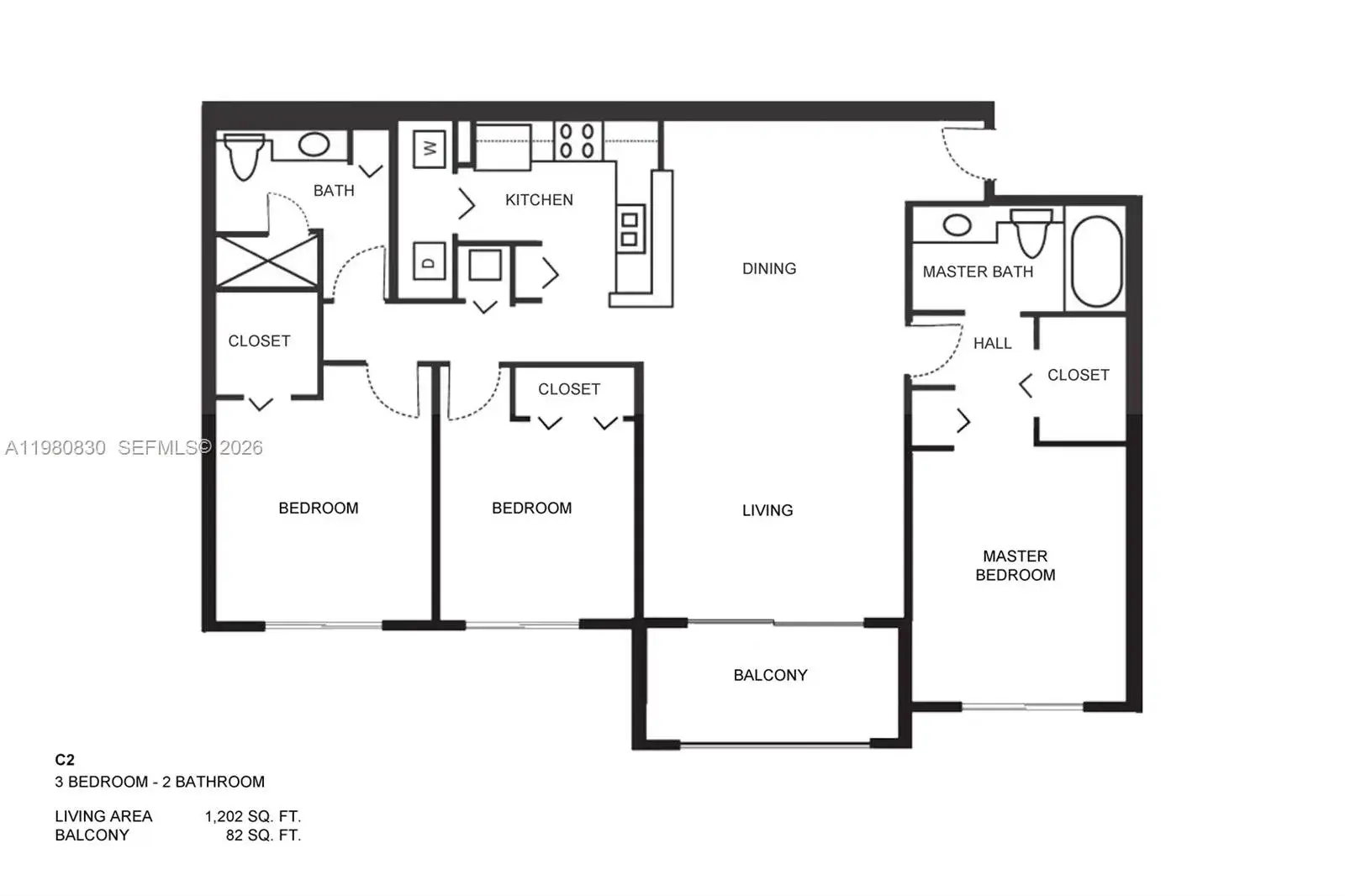 3 bedroom 2 bath Residential Lease for rent at 6821 SW 44th St # 301, Miami FL 33155