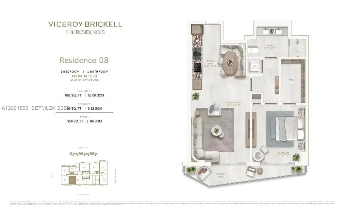 1 bedroom 1 bath Residential Lease for rent at 77 SE 5th Street # 2108, Miami FL 33131