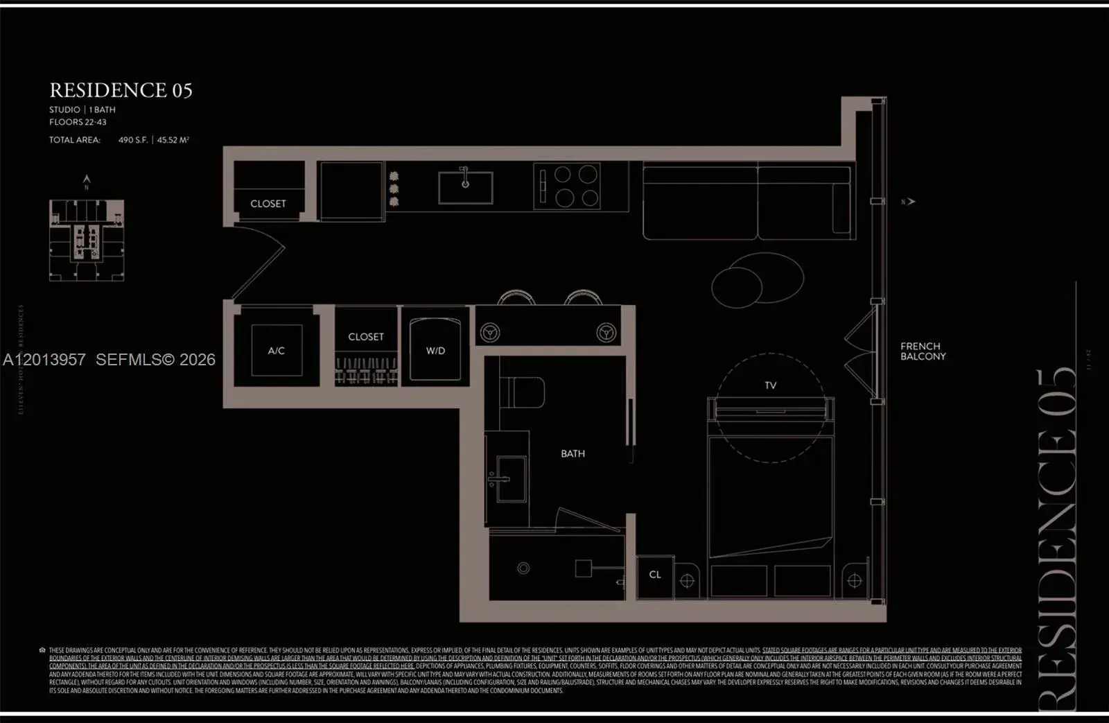 1 bath Residential for sale at 20 NE 11th St # 3705, Miami FL 33132