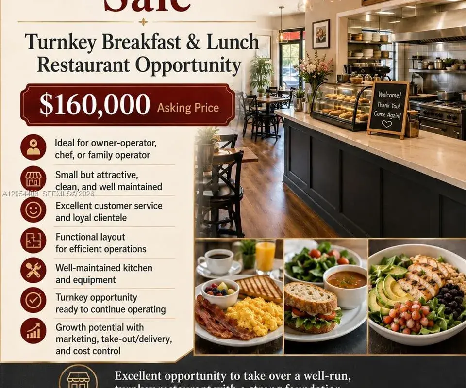 Confidential Turnkey Breakfast & Lunch Restaurant, Miami FL 33165