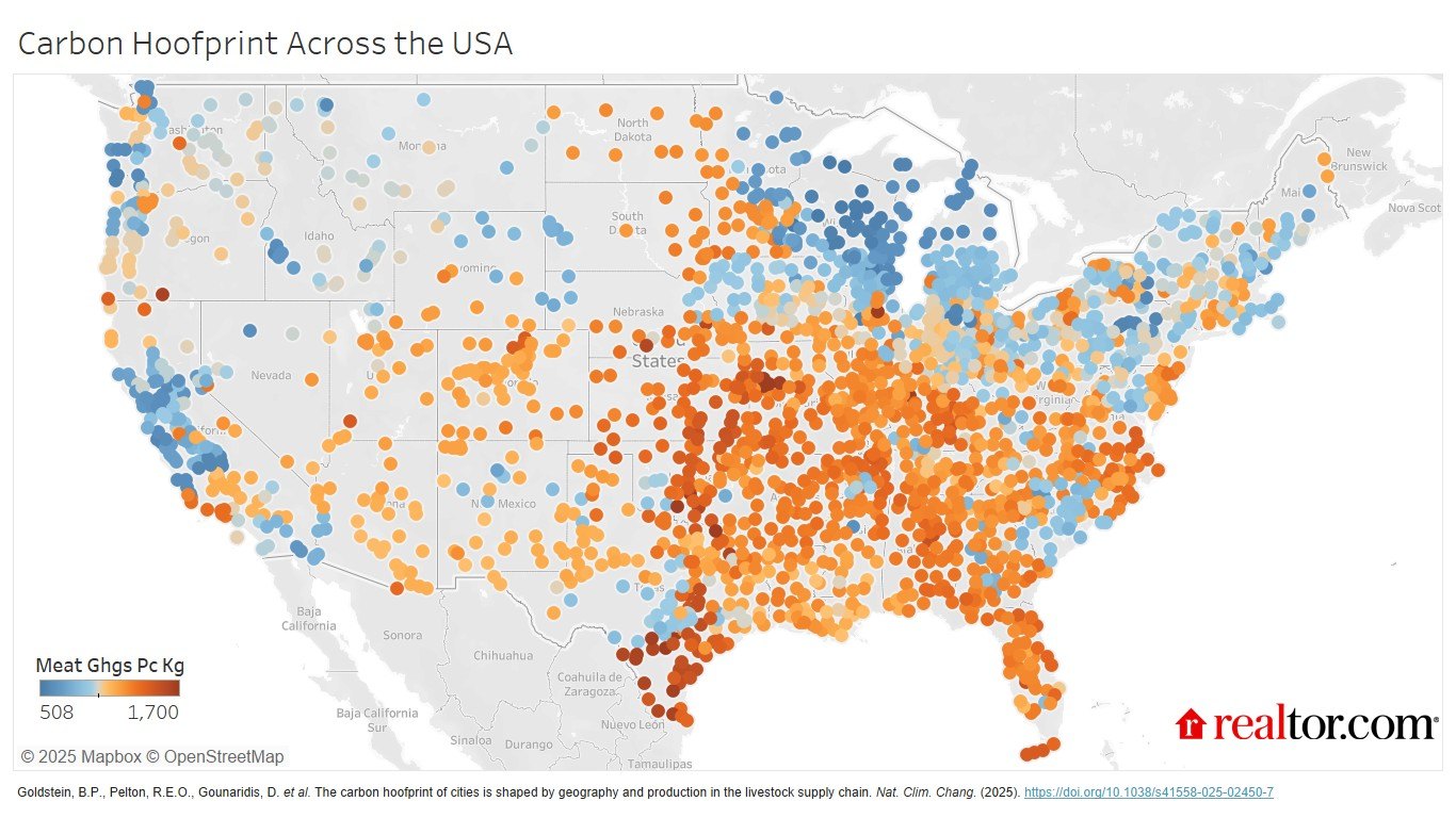 Map showing carbon hoof prints across the continental U.S.