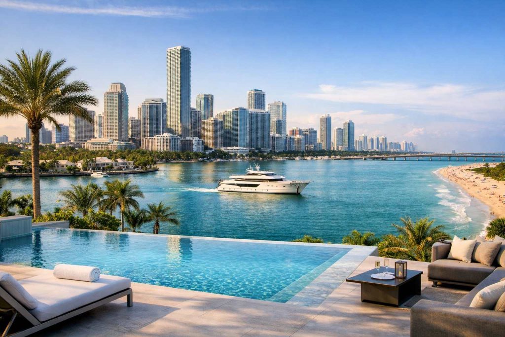 Miami waterfront luxury real estate skyline and waterfront homes in 2026