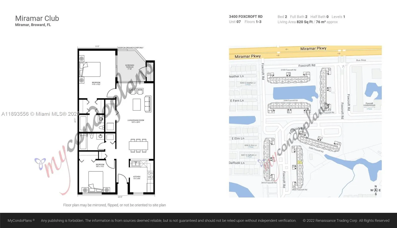 2 bedroom 2 bath for sale at 3400 Foxcroft Rd # 107, Miramar FL 33025
